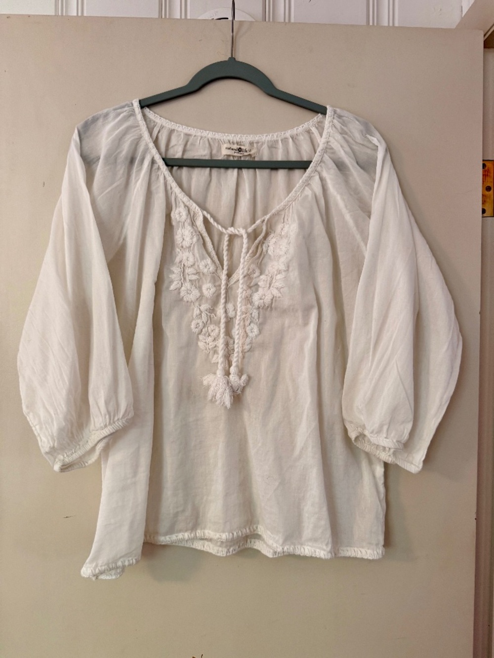 Natural Life Christy Embroidered Cotton Blouse | Women's Size L | Boho